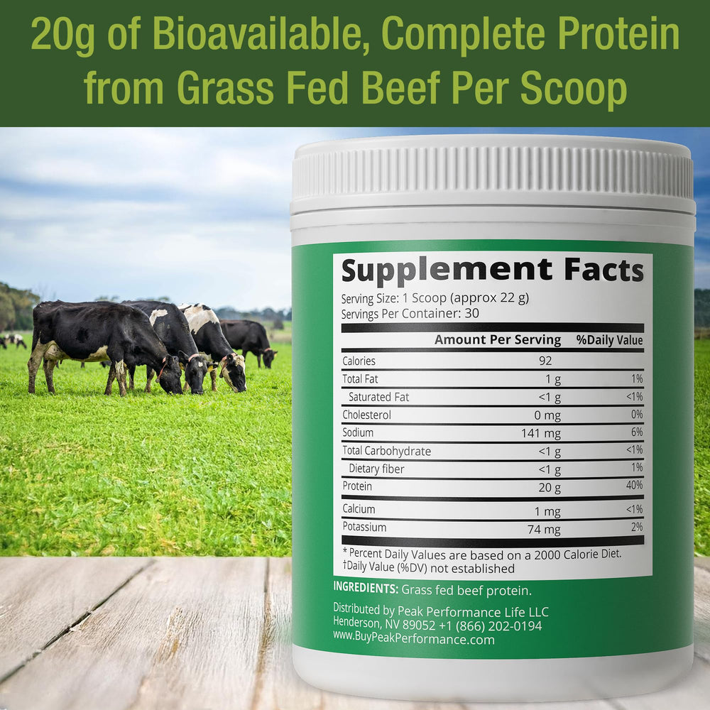 Ingredient panel on Peak Performance packaging notes gluten-free and dairy-free attributes.