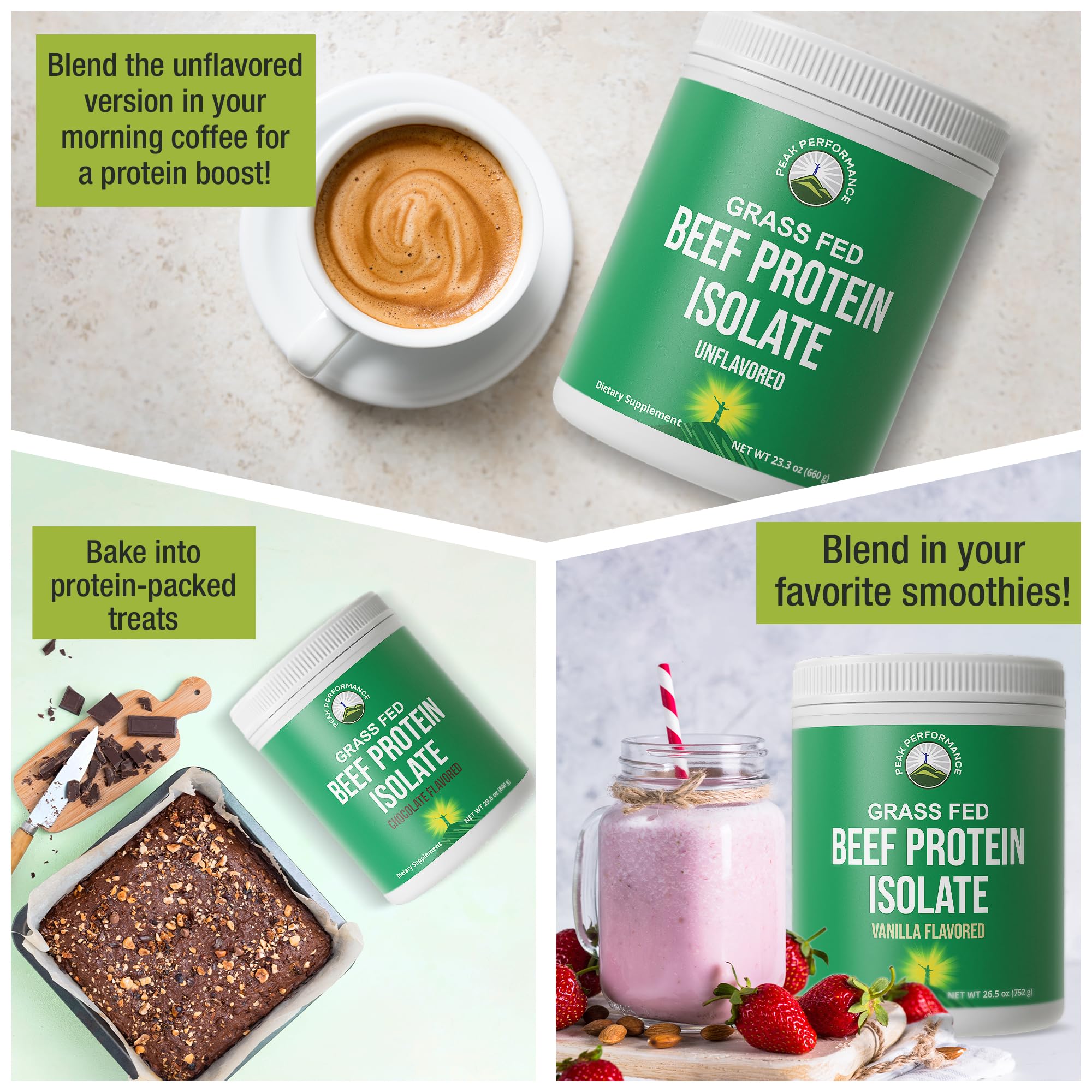 Close-up of a smooth Peak Performance beef protein shake texture.
