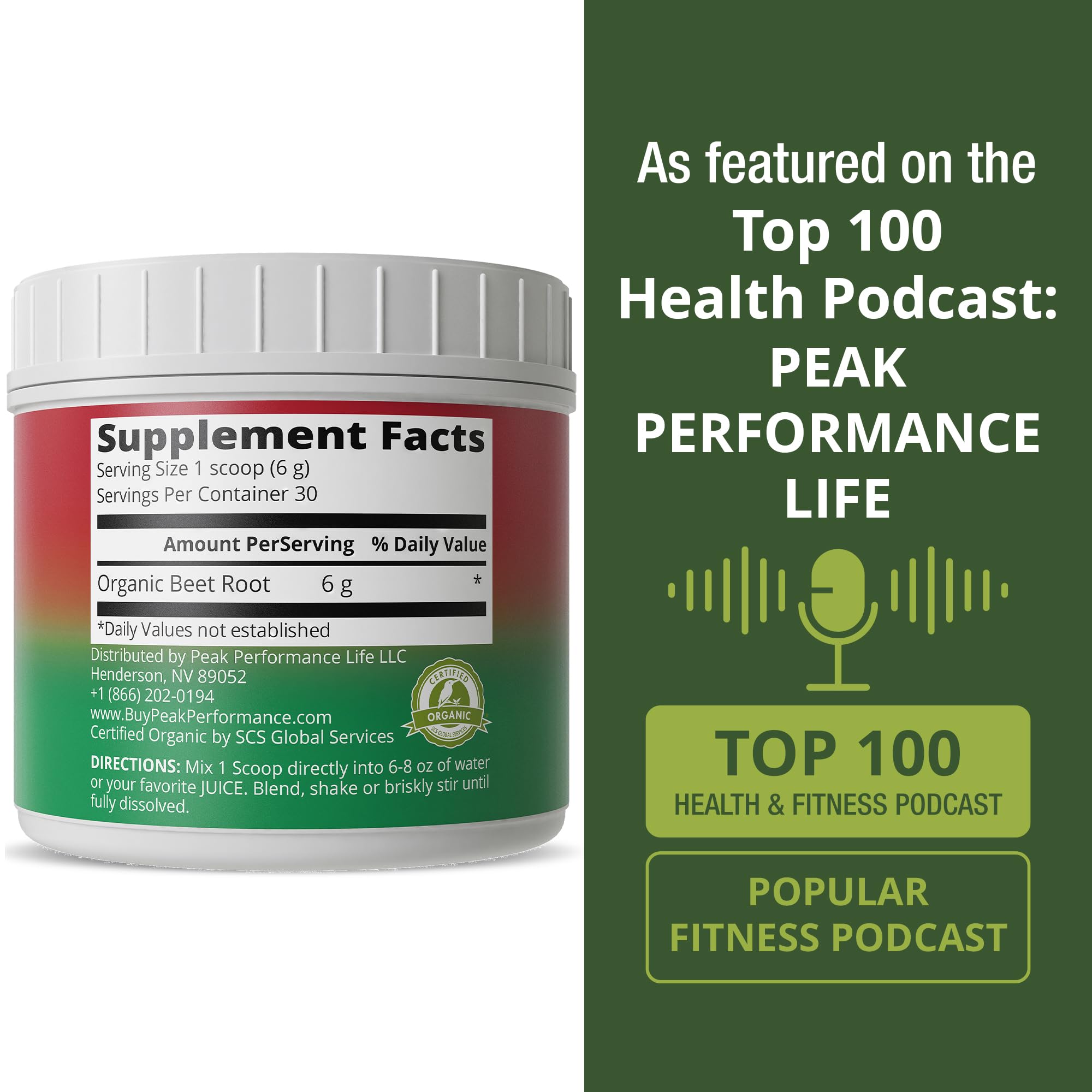 Peak Performance beet powder scoop ready for quick, caffeine-free nutrition
