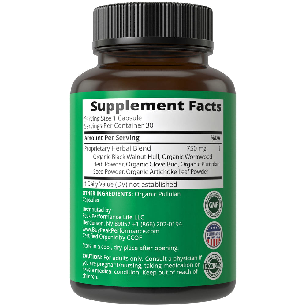 Peak Performance cleanse ingredients label signals USDA Organic quality.