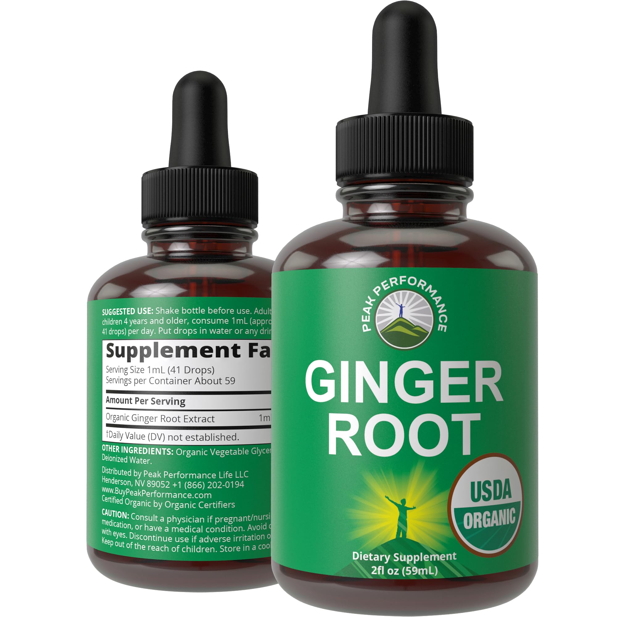 Peak Performance Ginger Drops bottle for convenient daily immune-and-digestive support.
