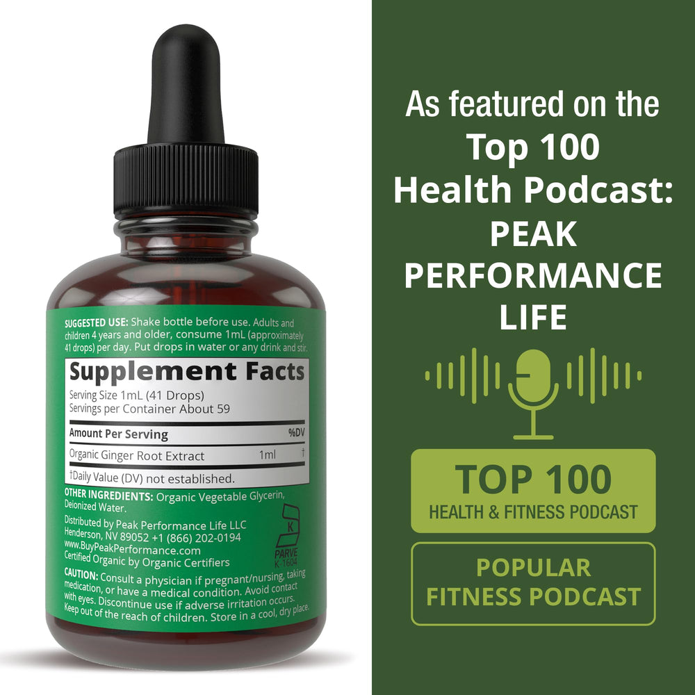 Peak Performance ginger drops on a kitchen counter invites easy digestive routines.