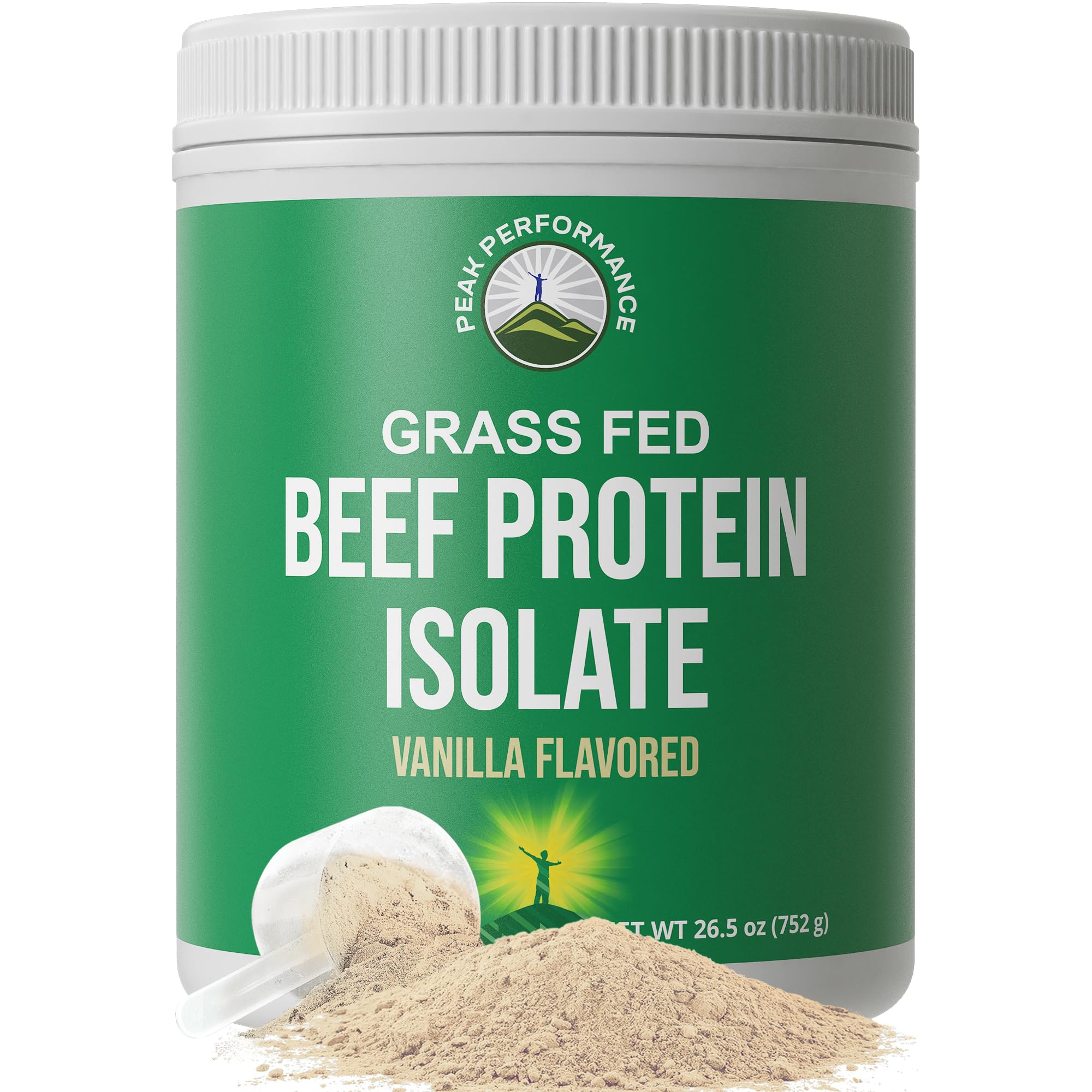 Peak Performance grass-fed beef protein scoop for lactose-free post-workout shakes