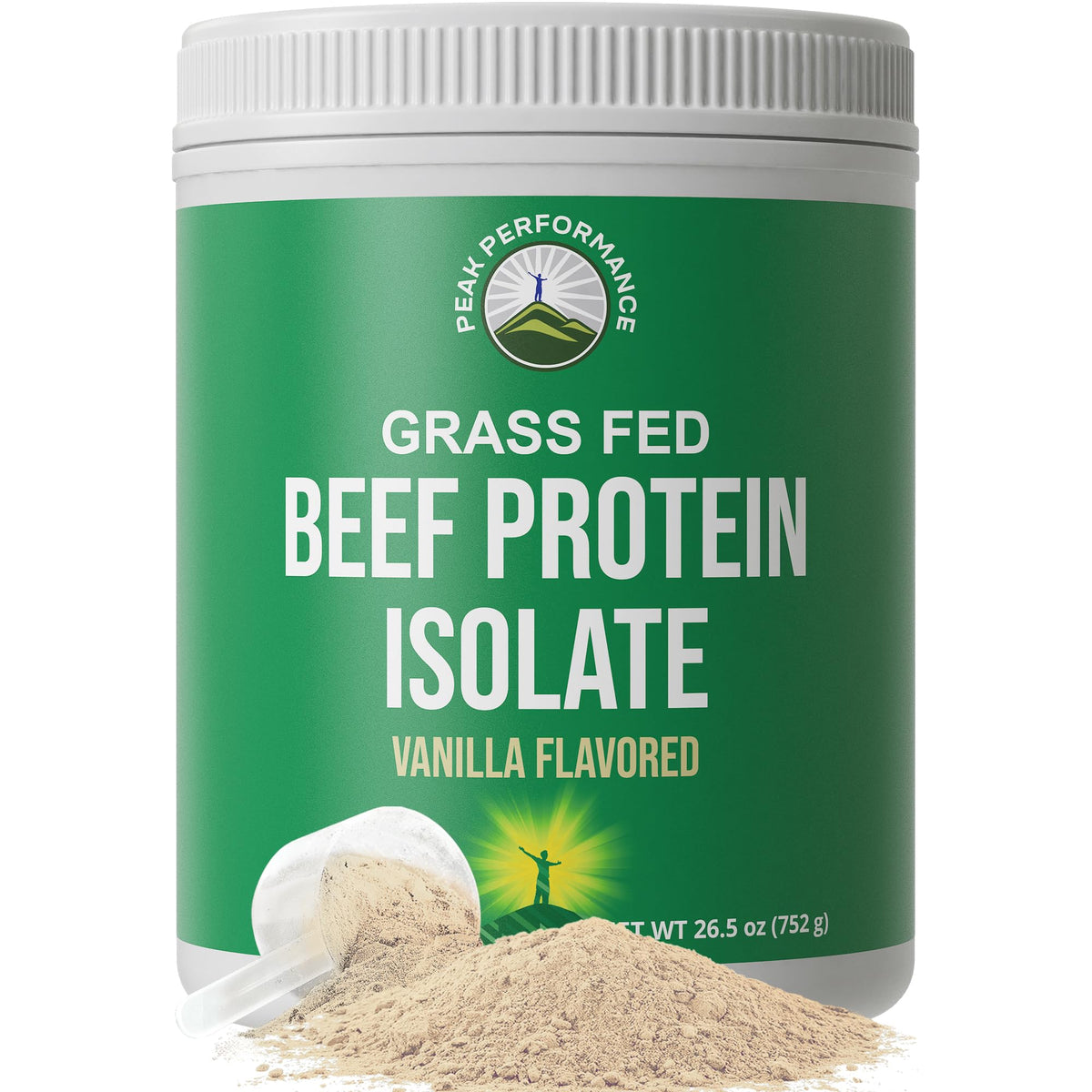 Peak Performance grass-fed beef protein scoop for lactose-free post-workout shakes