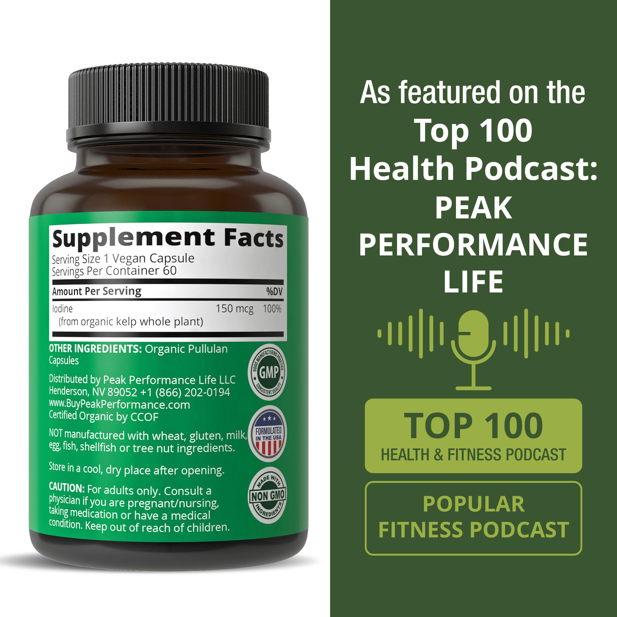 Peak Performance iodine bottle placed on kitchen counter during morning routine.