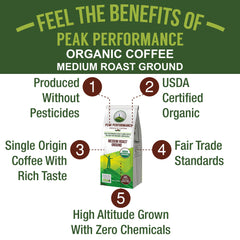 Peak Performance medium roast pours smoothly for a balanced morning ritual.