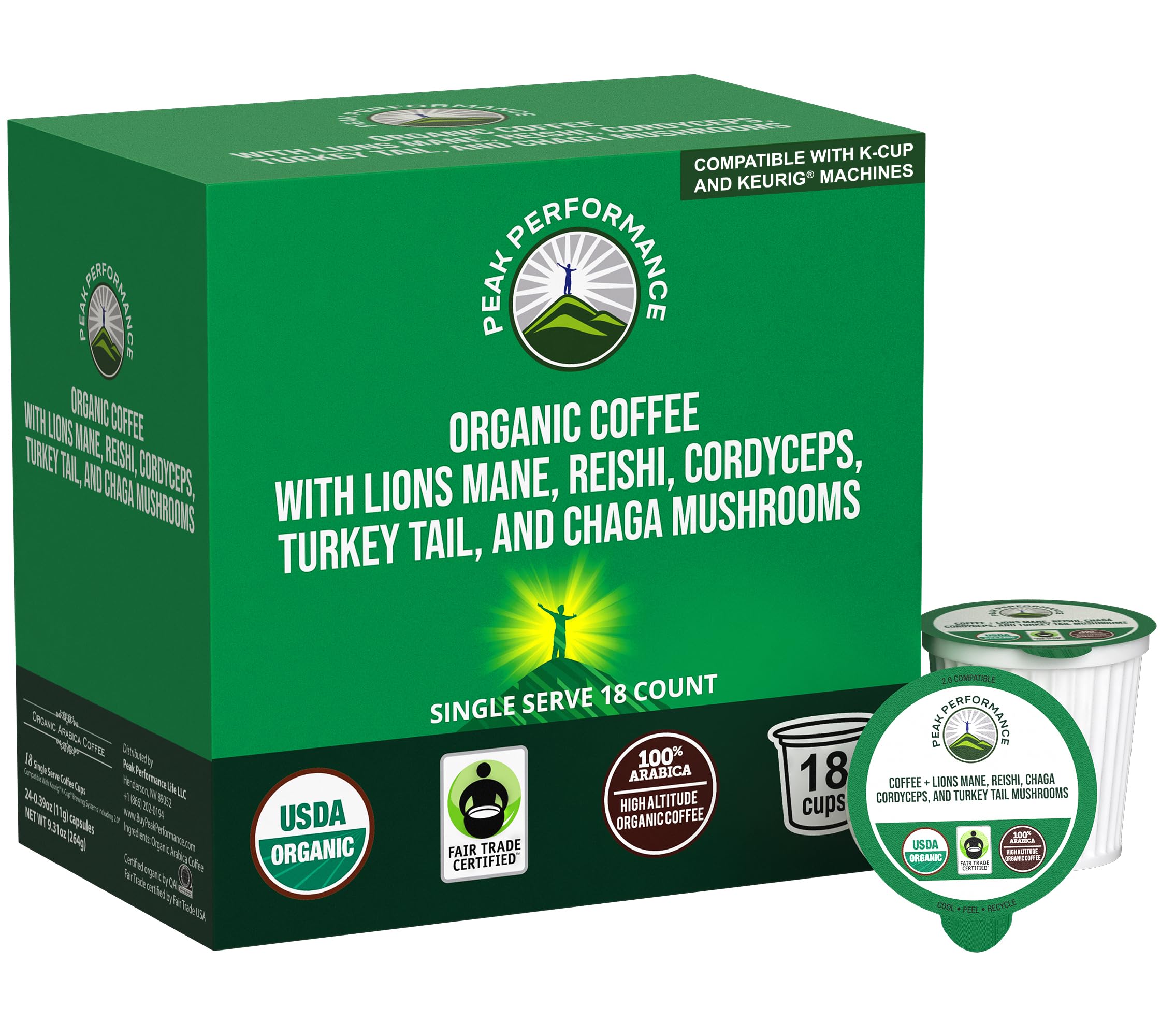 Peak Performance Lion's Mane mushroom pod for a smooth, focused cup.