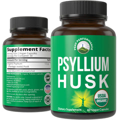 Peak Performance psyllium husk bottle — organic fiber for gentle daily digestive support