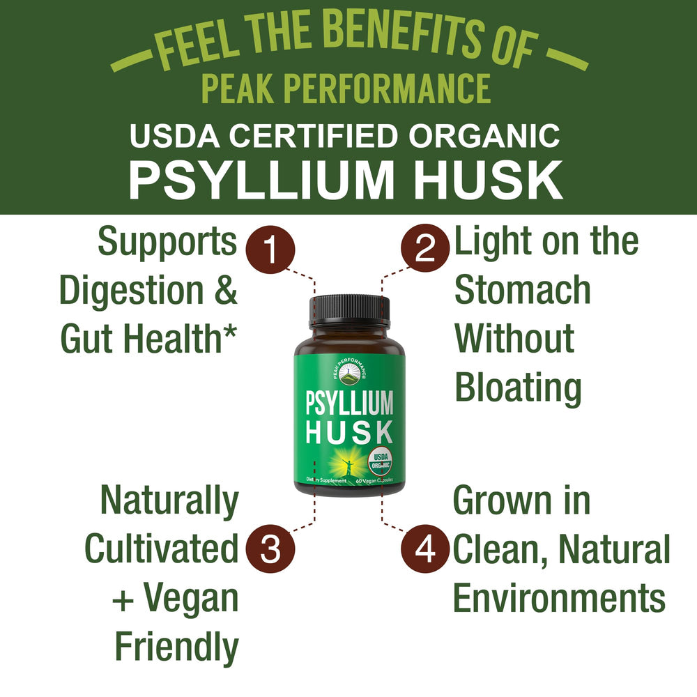 Peak Performance organic psyllium husk powder — plant-based prebiotic fiber for gut health