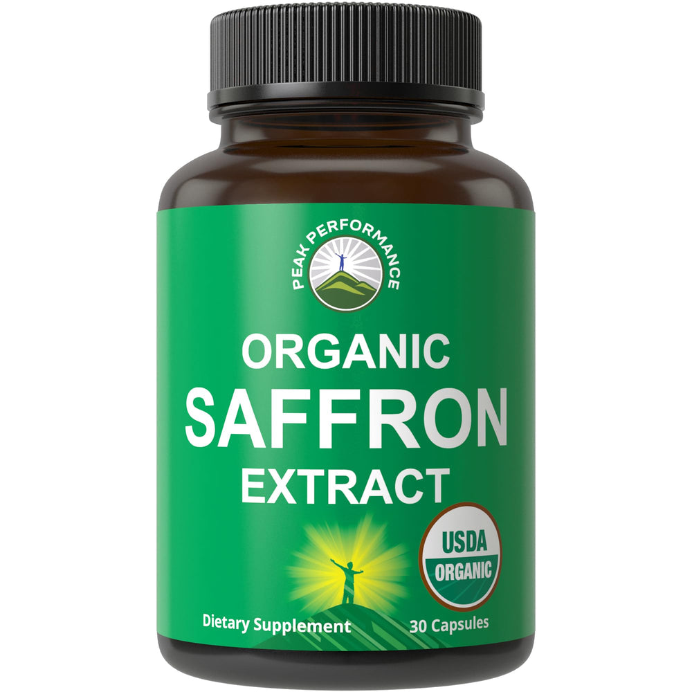 Peak Performance saffron capsules bottle promotes mood balance and natural energy.