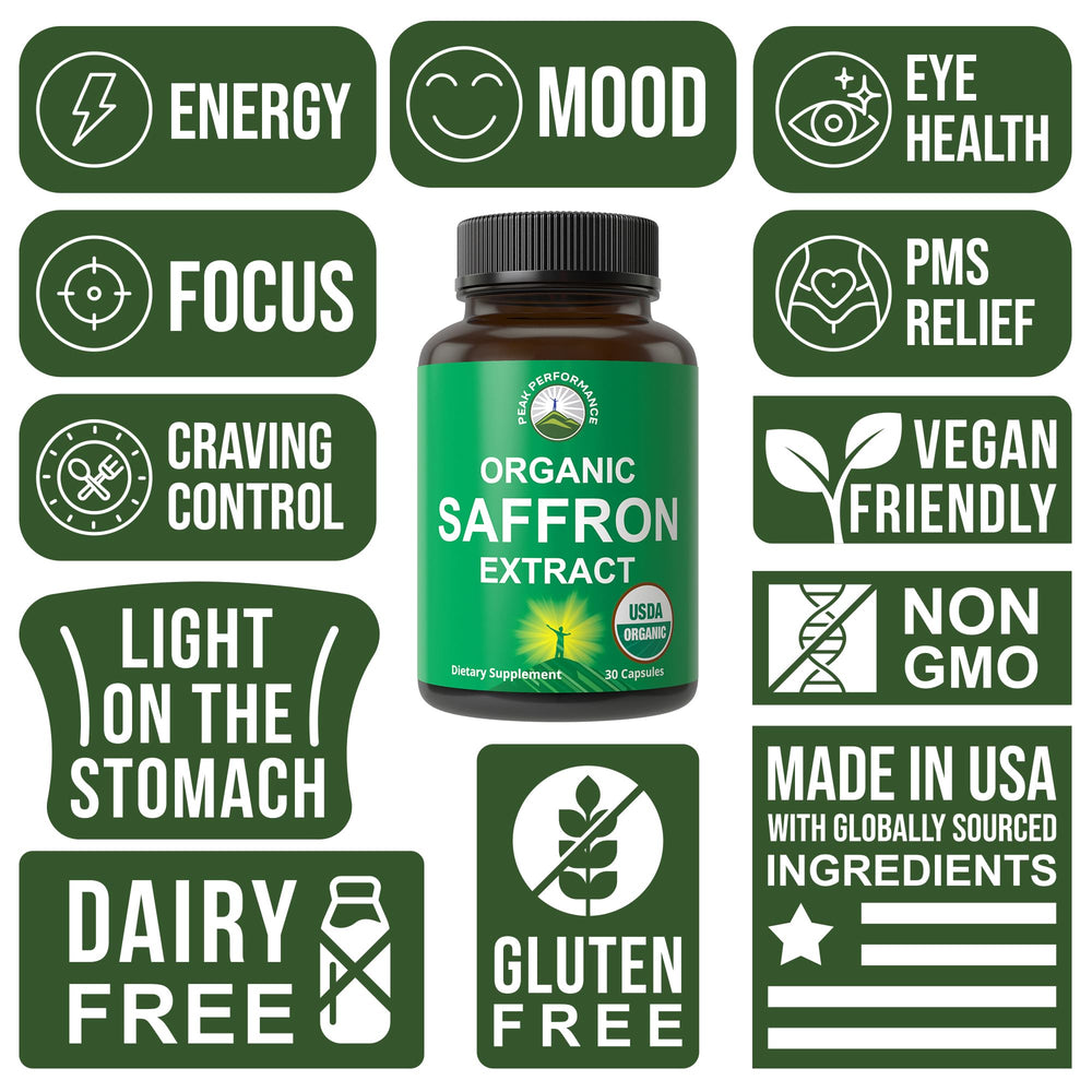 Peak Performance saffron capsules box next to calendar illustrating PMS support.