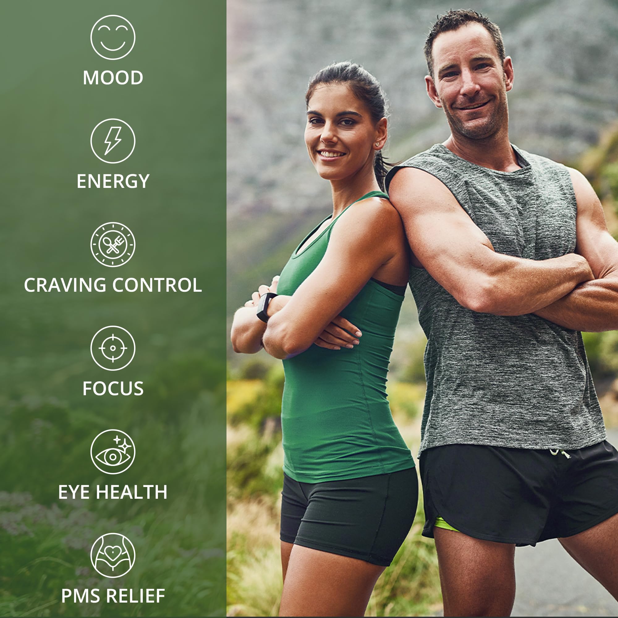 Peak Performance saffron capsules 1-for-1 donation badge highlights Vitamin Angels partnership.