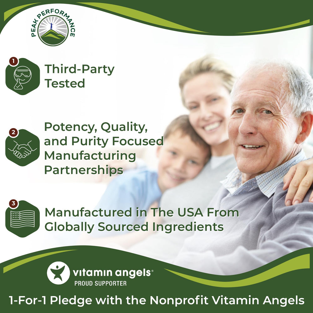 Peak Performance vegan allergen-free formula label shows dairy-free and gluten-free options.