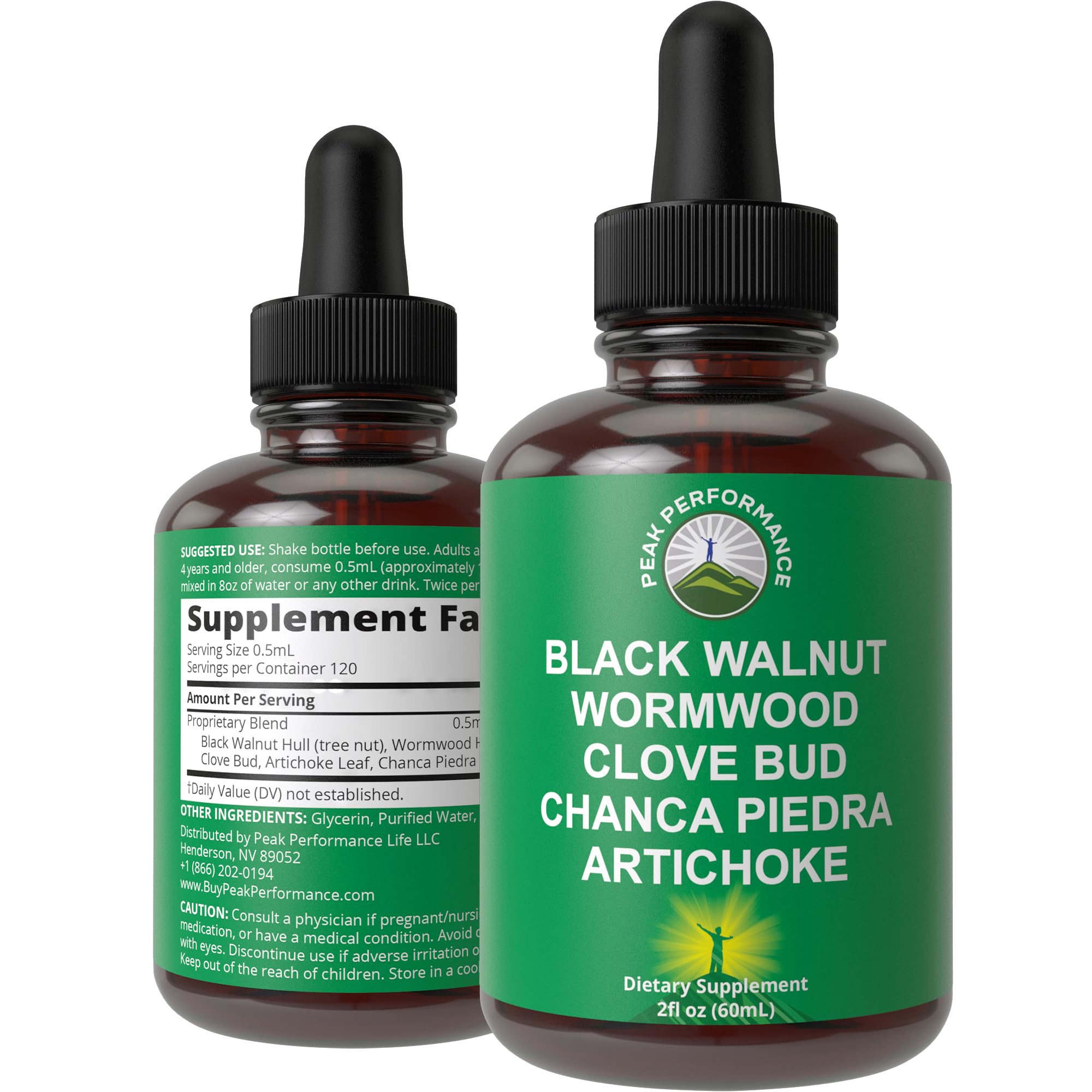 Peak Performance Wormwood Cleanse bottle pour for convenient daily use
