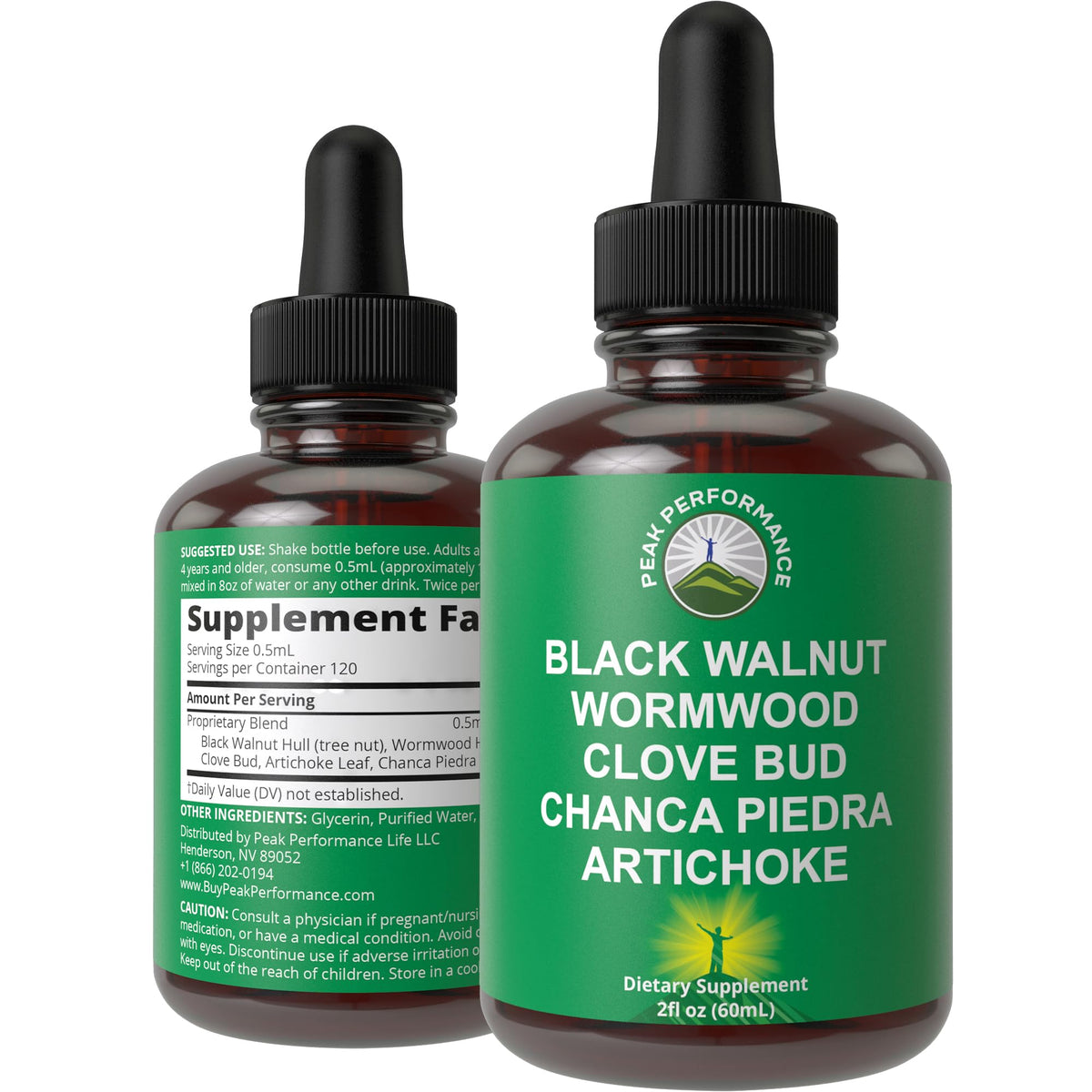 Peak Performance Wormwood Cleanse bottle pour for convenient daily use