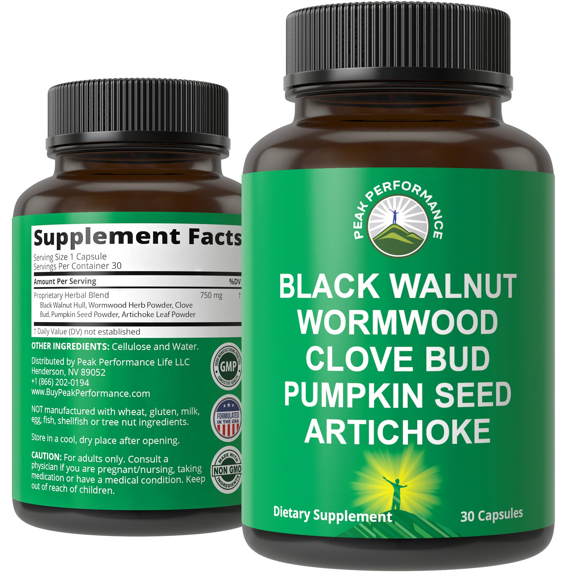 Peak Performance Wormwood Cleanse bottle with capsules for gentle digestive balance.
