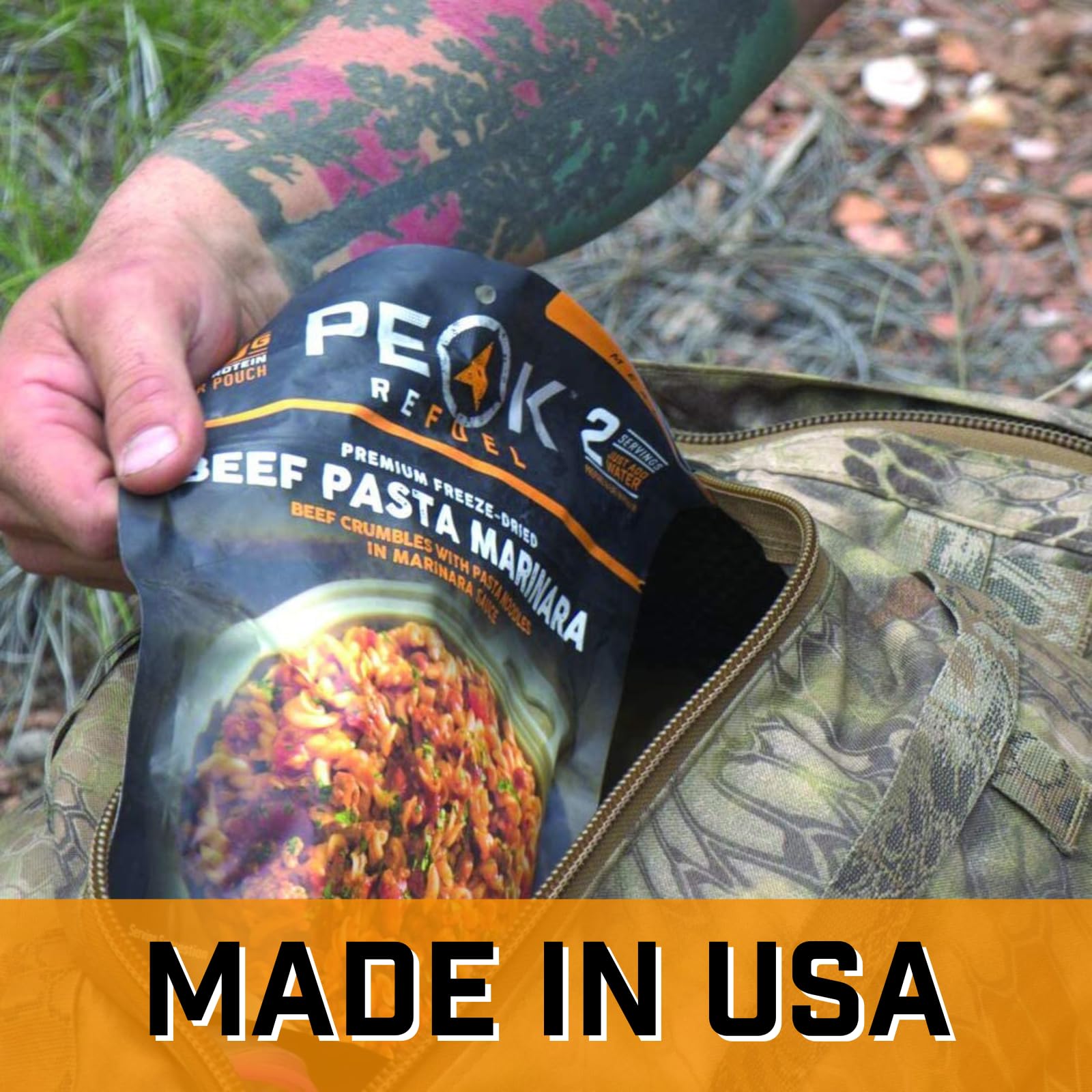 Peak Refuel Beef Pasta Marinara heat setup demonstrates quick rehydration on trail.