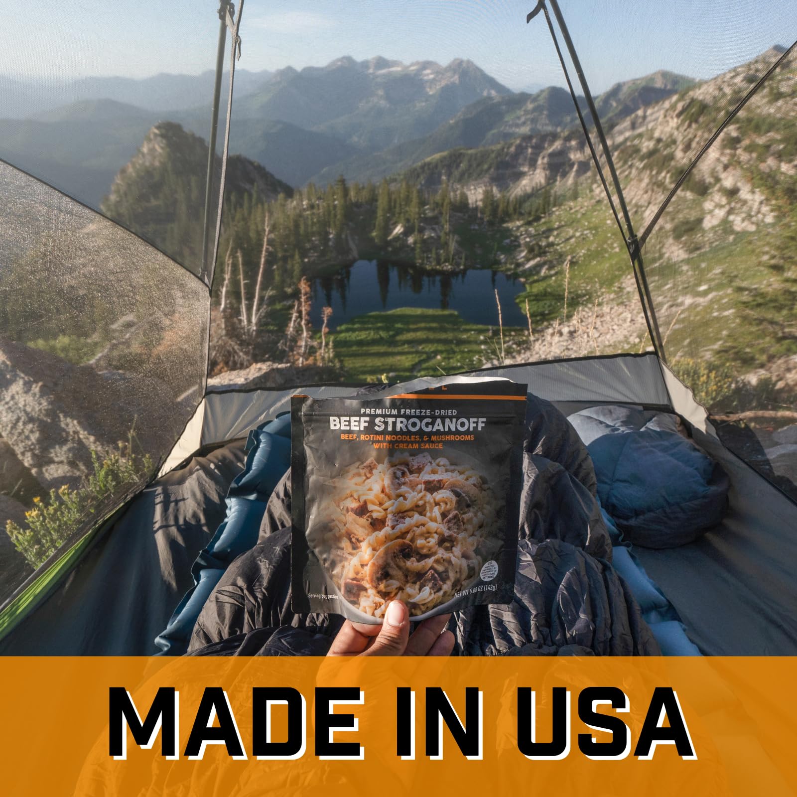 Peak Refuel Beef Stroganoff in a bowl ready for a protein-packed outdoor meal.