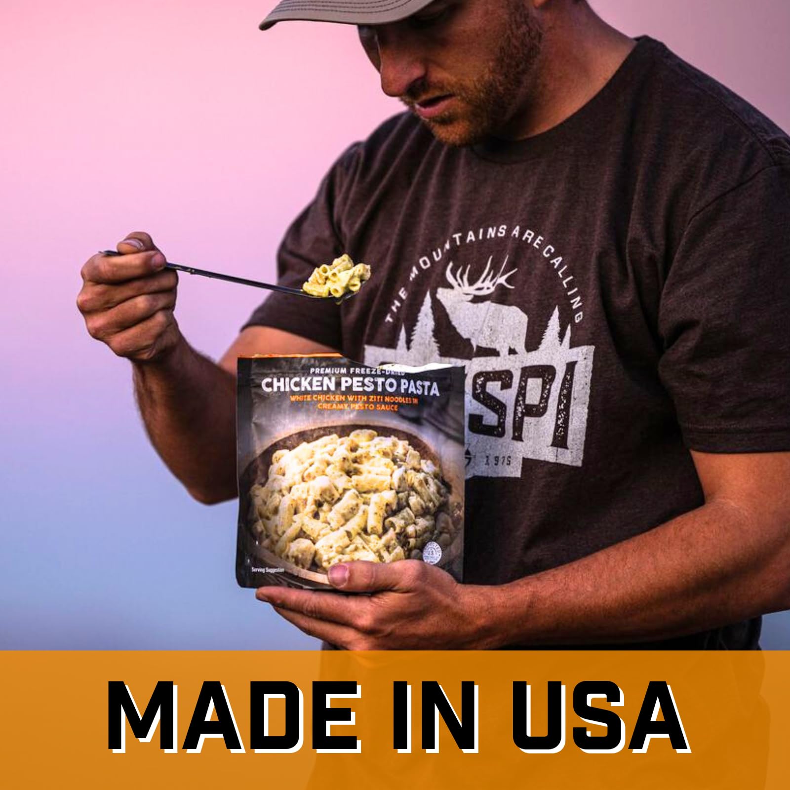 Peak Refuel Chicken Pesto Pasta nutrition panel shows protein per pouch.