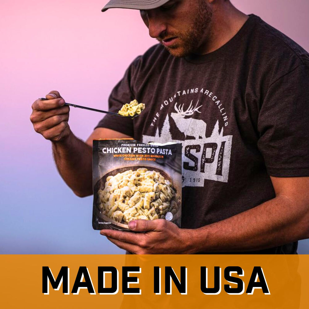 Peak Refuel Chicken Pesto Pasta nutrition panel shows protein per pouch.