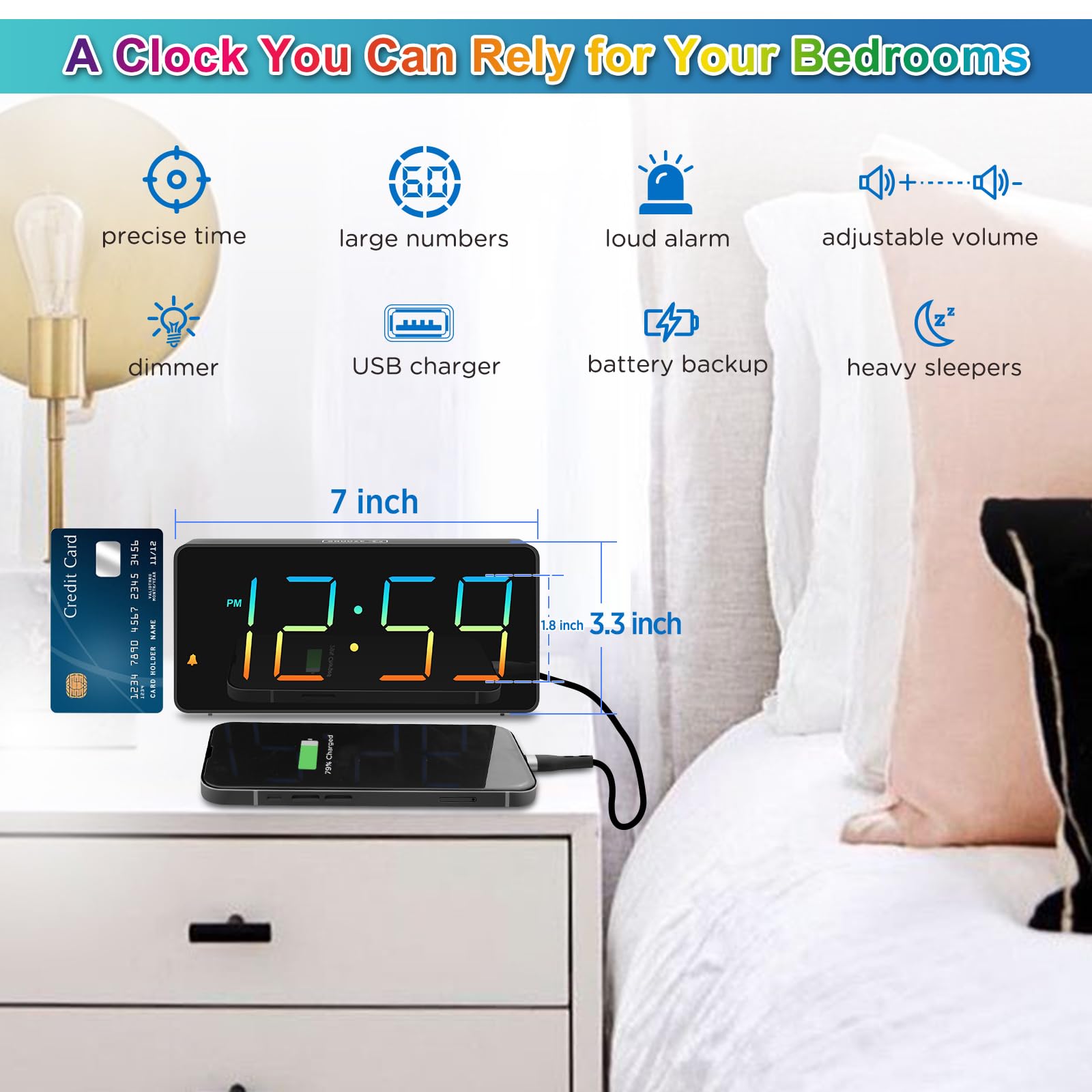 Peakeep compact bedside clock saves space on a nightstand