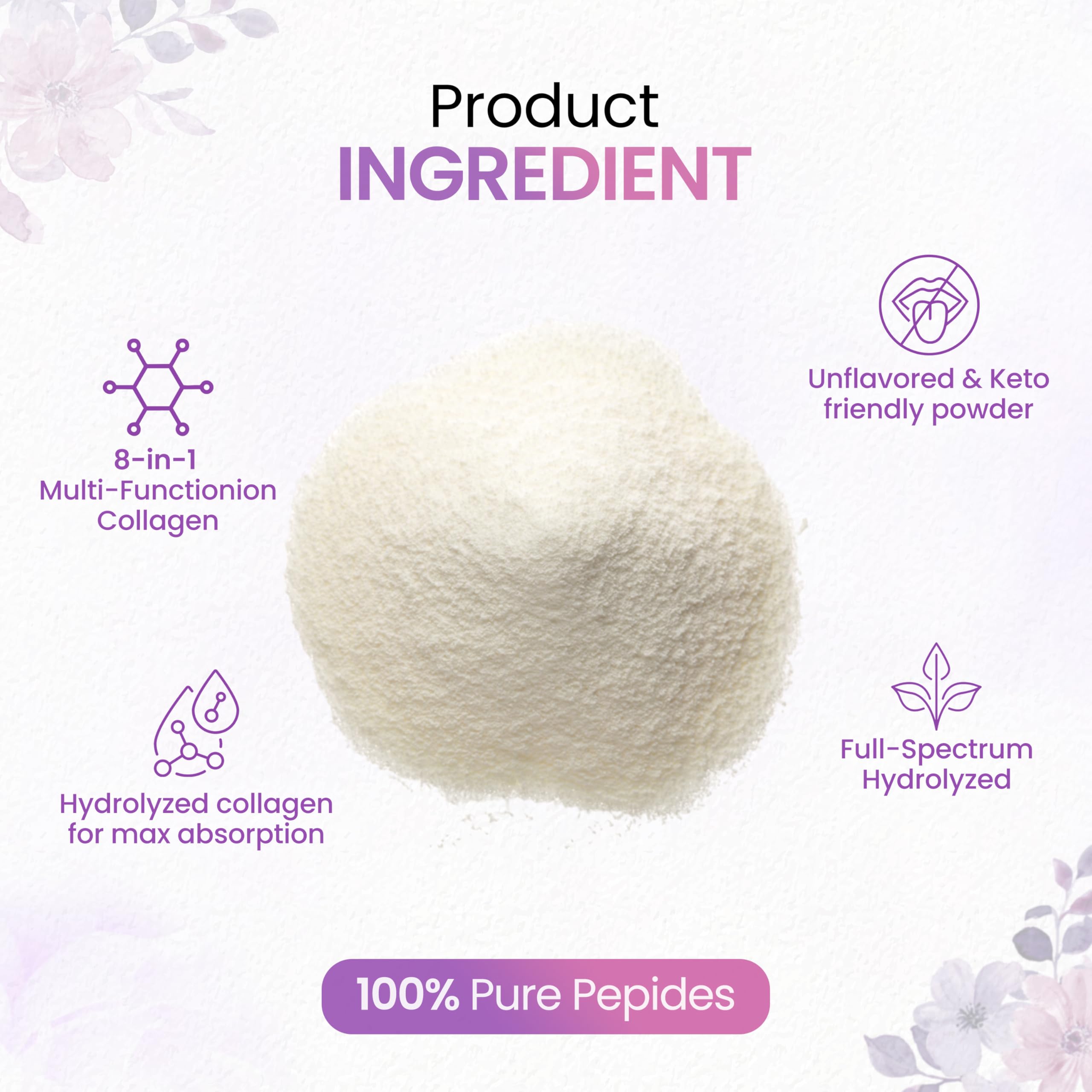 Peakhealth Multi-Collagen Powder dissolving in water demonstrates quick mix for beverages.