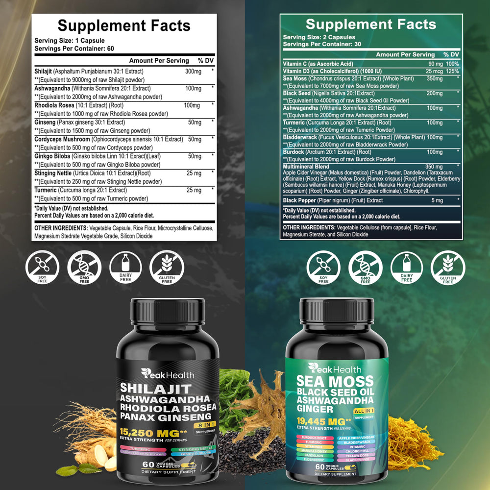  Peakhealth Shilajit Sea Moss capsules close-up for convenient daily intake.