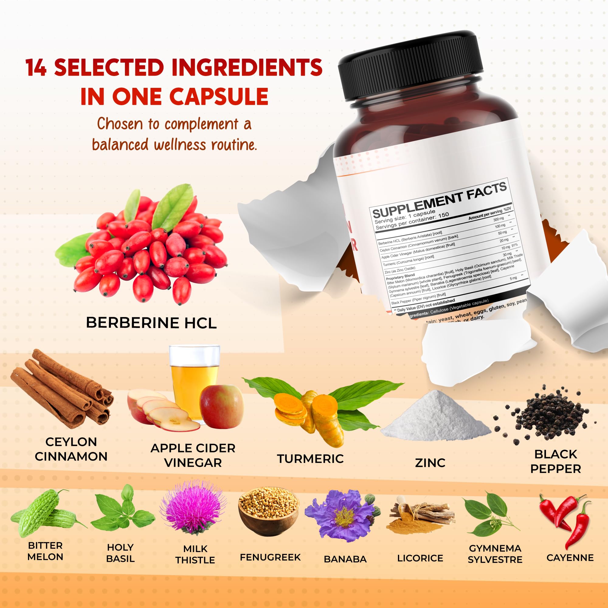 PeakPury Berberine label close-up highlighting natural ingredients for digestion support.