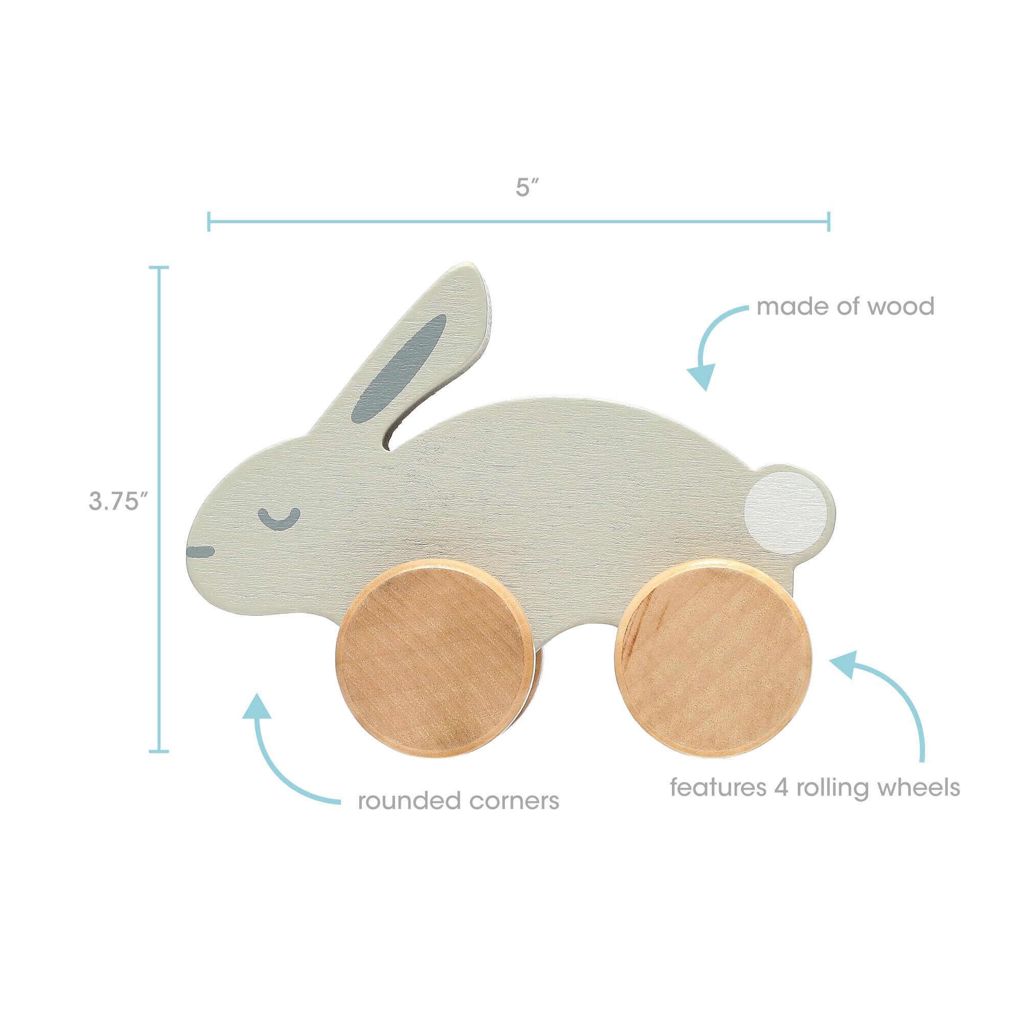 Pearhead bunny toy features easy hand grip for tiny hands.