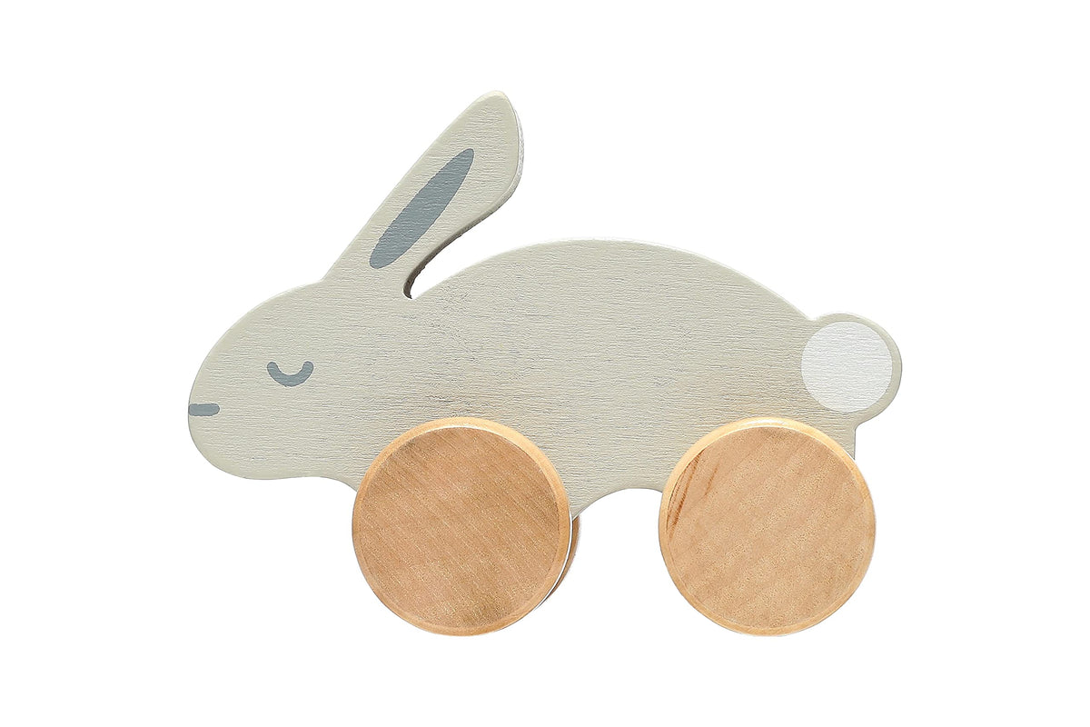 Pearhead Montessori wooden bunny push-pull toy encourages active play and coordination.