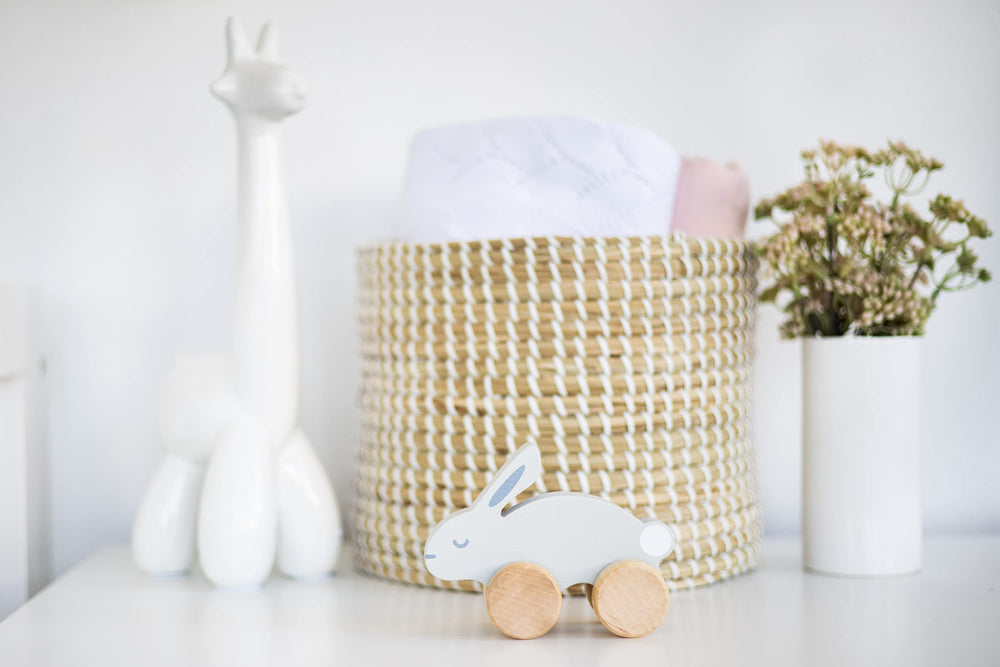 Pearhead push-and-roll bunny supports imaginative play and exploration.