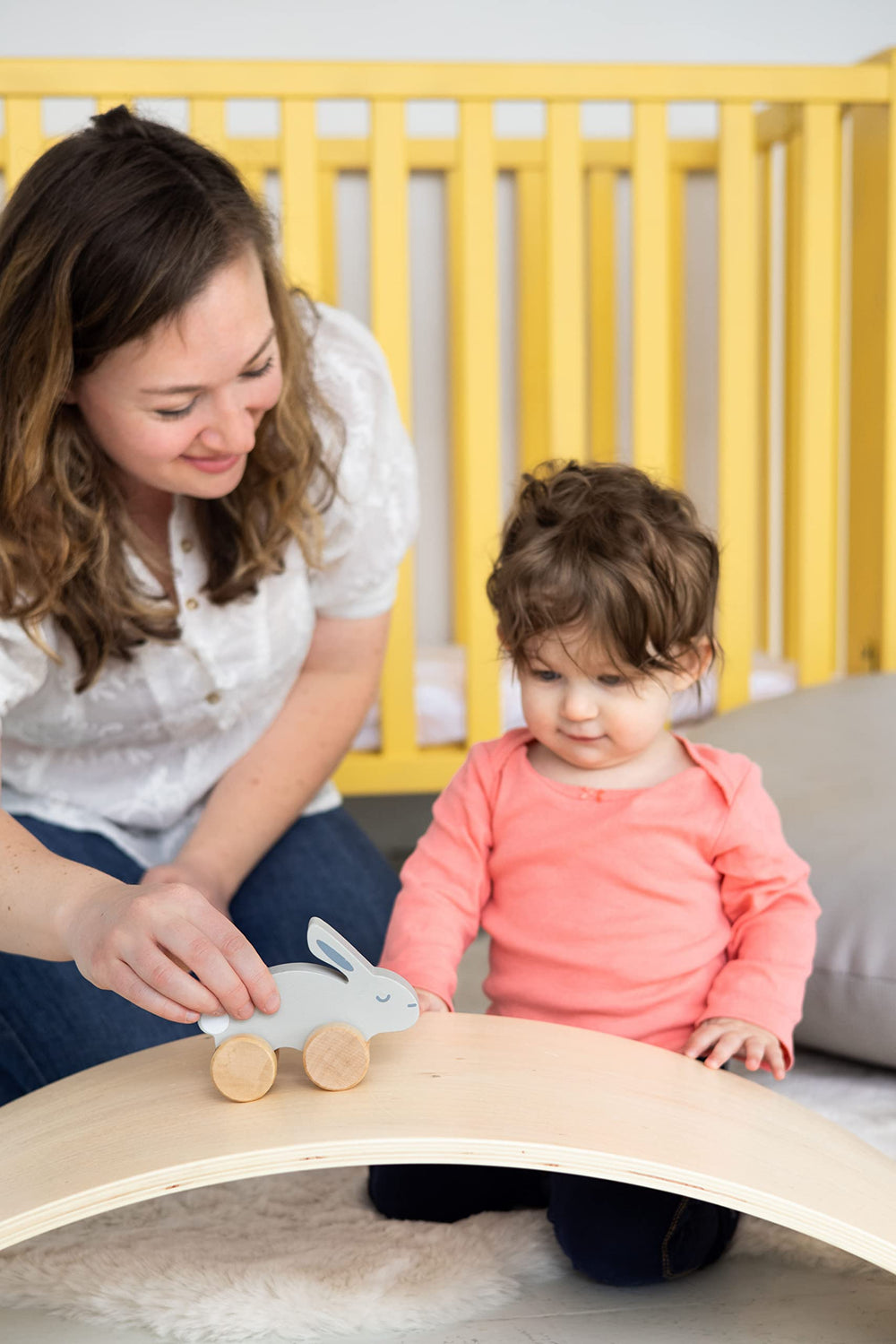 Pearhead wooden bunny adds nursery décor charm to a baby’s room.