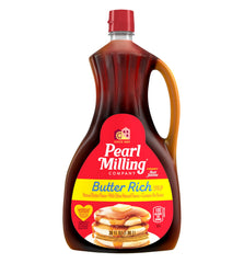 Pearl Milling Company Butter Rich Syrup bottle seen from behind for easy handling and pouring