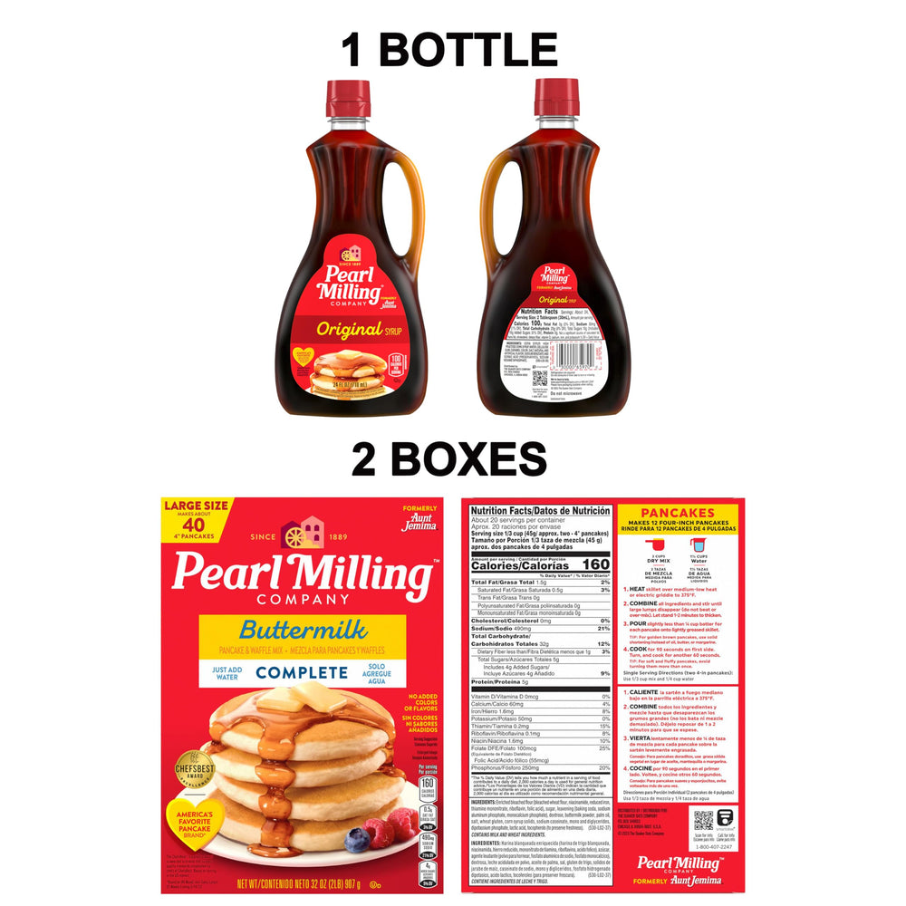 Two Pearl Milling Company pancake mix boxes shown for value and convenience