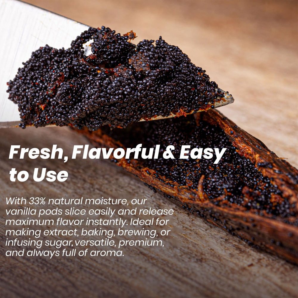 Pearl Organic Vanilla beans in bowl inviting for cooking and desserts