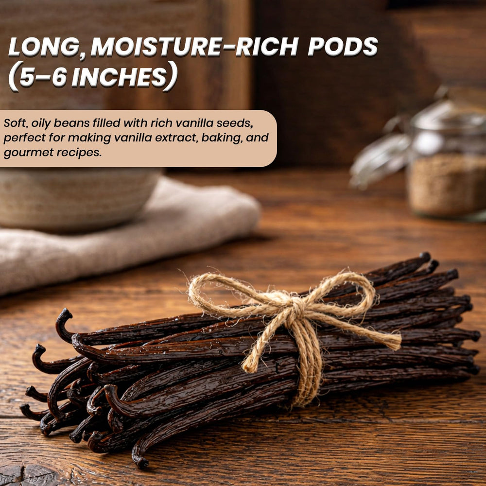 Pearl Organic Vanilla beans packaging highlighting vacuum-sealed freshness