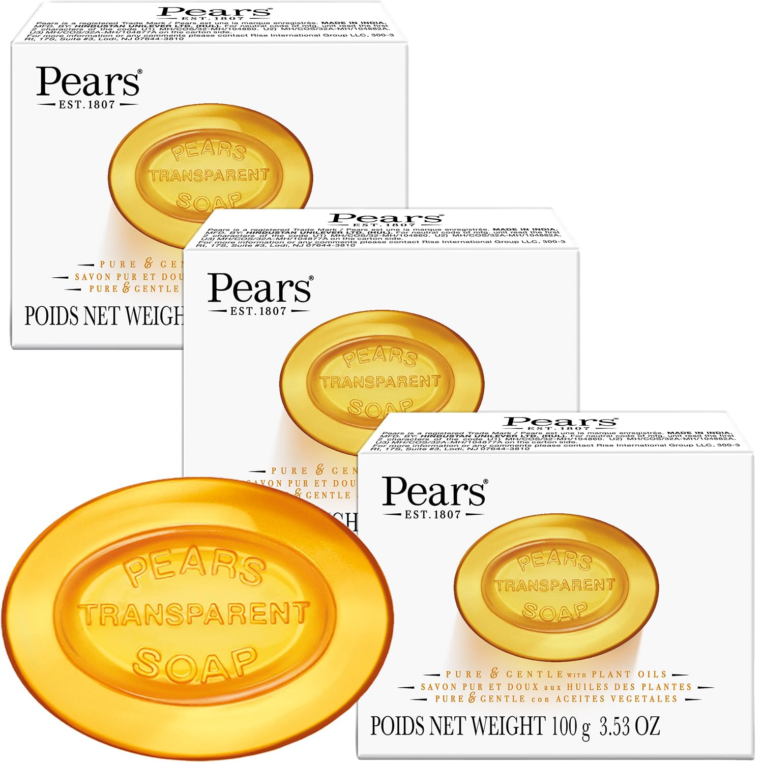 Pears pure glycerin soap bar; moisturizes skin with gentle hydration.