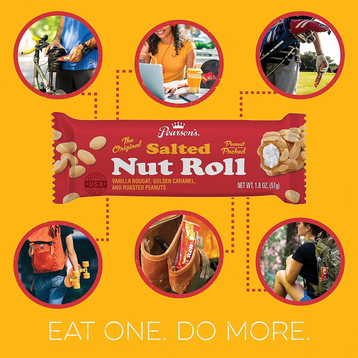 Individually wrapped Pearson's Salted Nut Roll bars for easy grab-and-go snacking