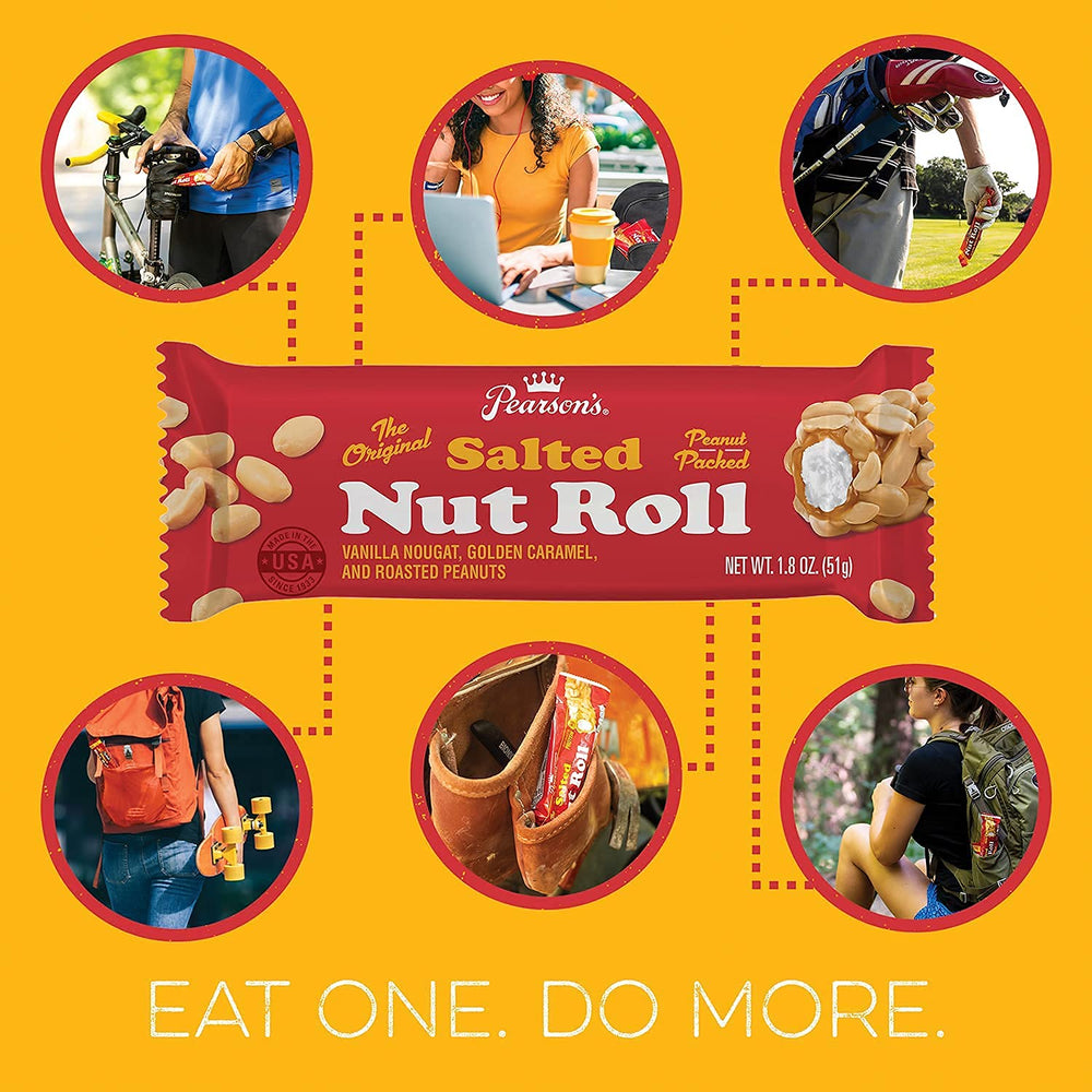 Individually wrapped Pearson's Salted Nut Roll bars for easy grab-and-go snacking