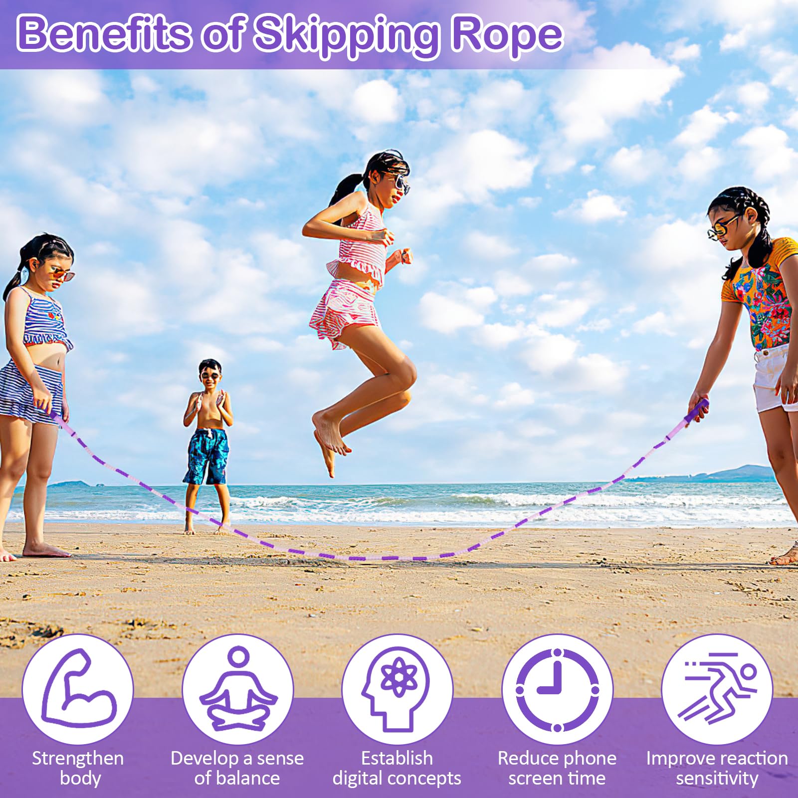 PEASUG colorful jump rope in pink and purple for high visibility outdoors