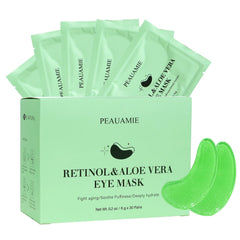 PEAUAMIE under-eye patches with retinol and aloe bottle close-up showing soothing care