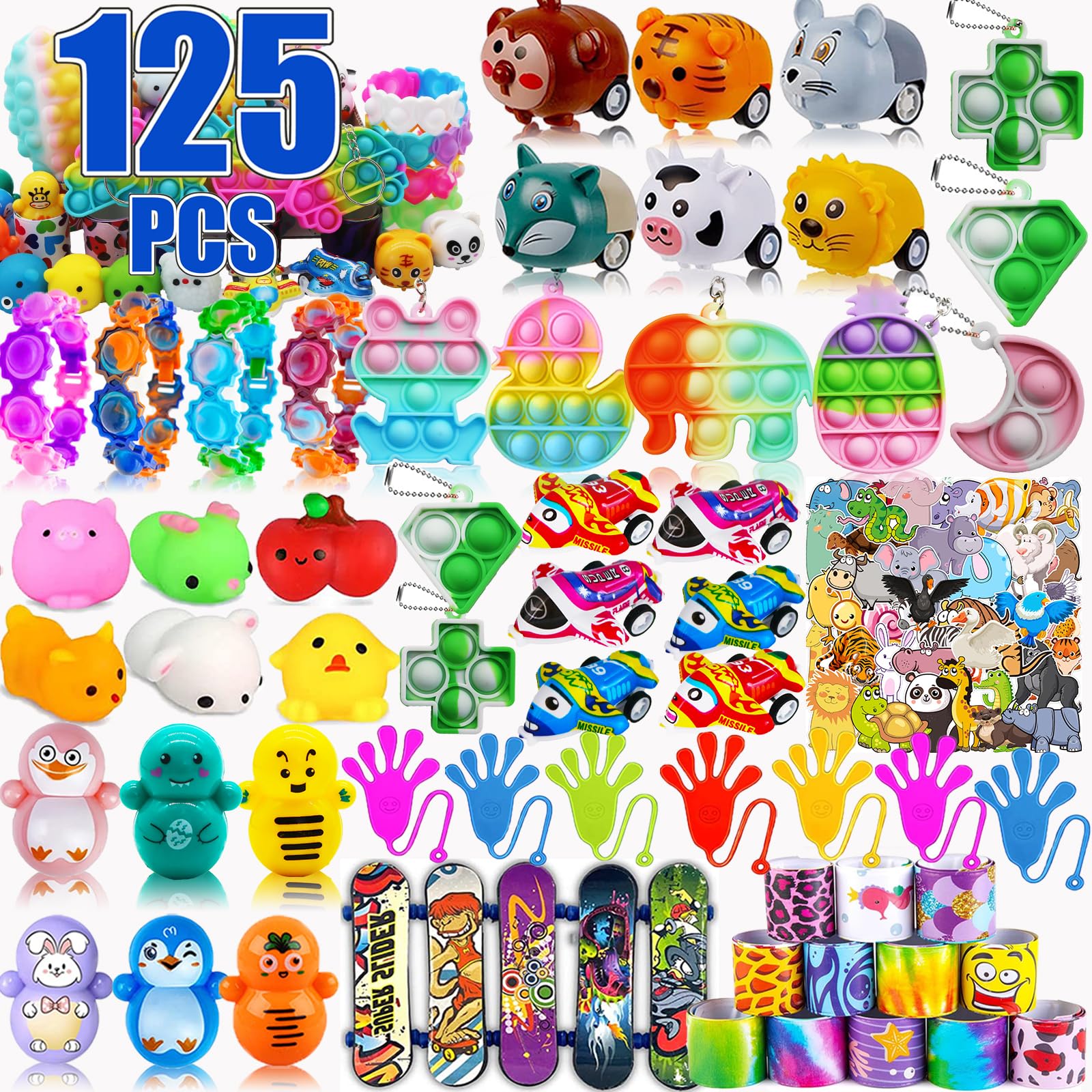 Pebatoor pop fidget toys bundle in bright colors, great for party favors and classroom prizes.
