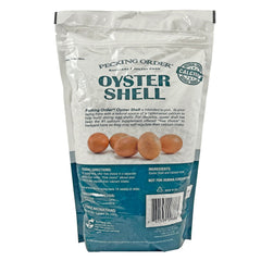Pecking Order Oyster Shell pour illustrates natural calcium for shell and bone health.