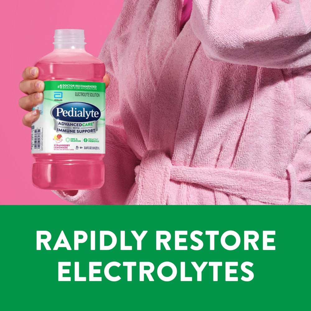 Pedialyte AdvancedCare label featuring PreActiv Prebiotics