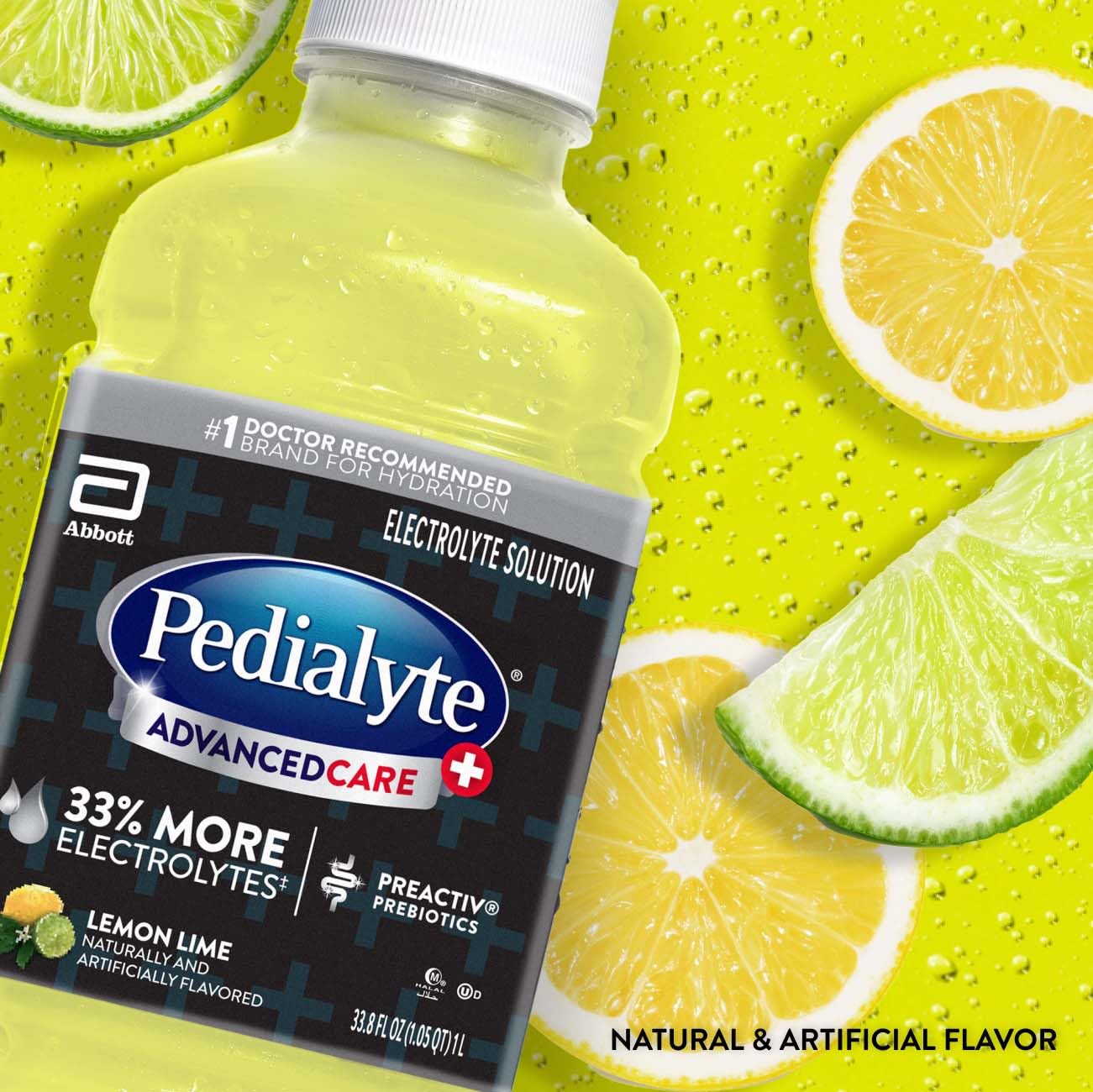 Pedialyte AdvancedCare Plus bottle pour demonstrating easy on-the-go hydration.