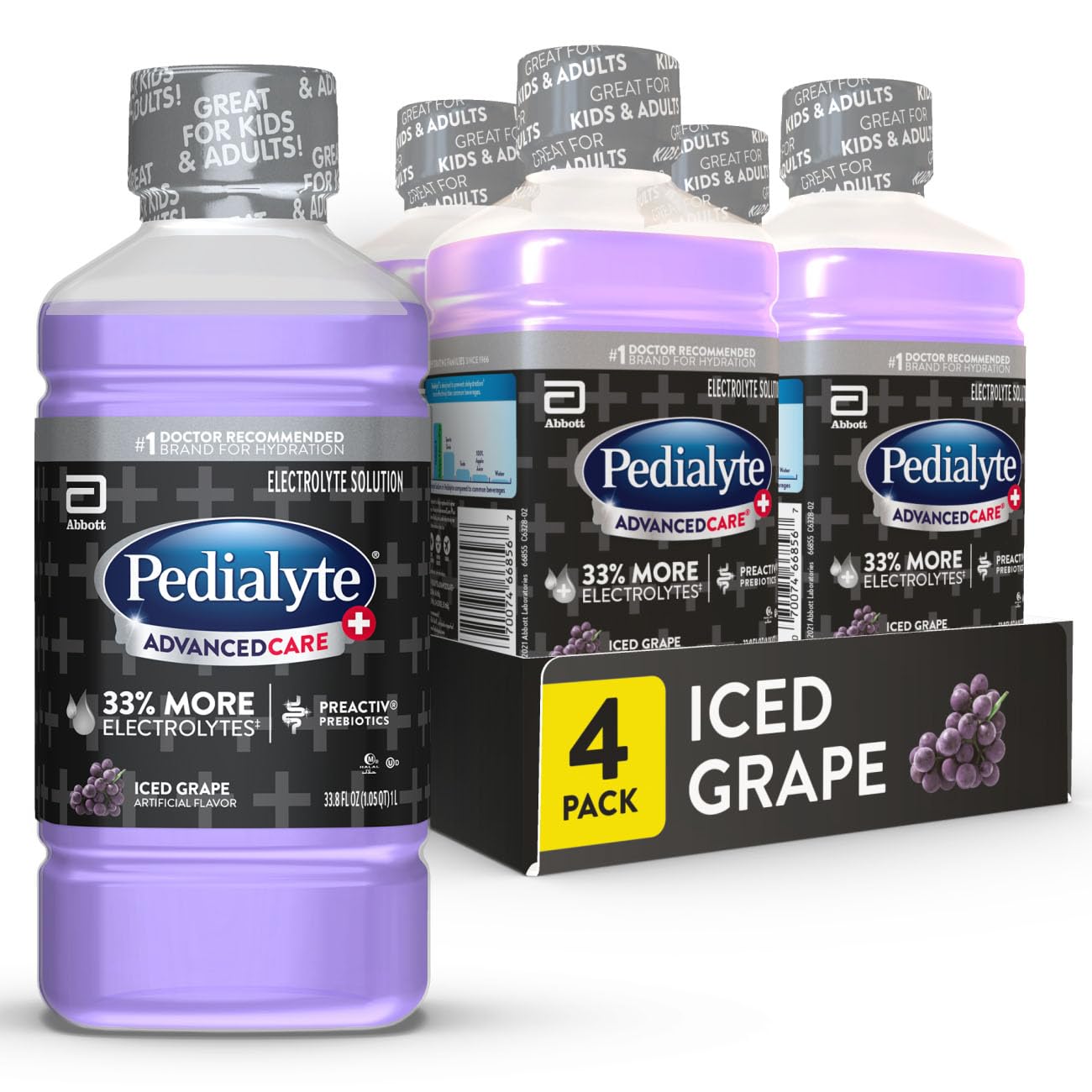 Pedialyte AdvancedCare Plus iced grape bottle for fast hydration after workouts.