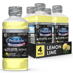 Pedialyte AdvancedCare Plus lemon-lime bottle for quick hydration on hot days.