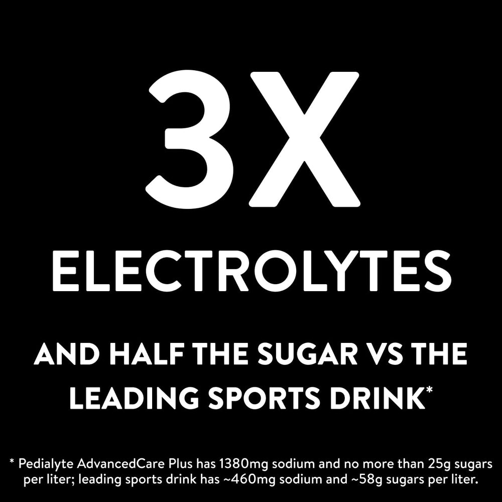 Pedialyte AdvancedCare Plus nutrition panel highlights electrolytes and sugar content