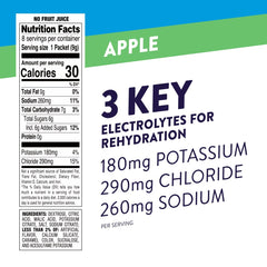 Pedialyte Apple single-serving packets for convenient travel hydration.