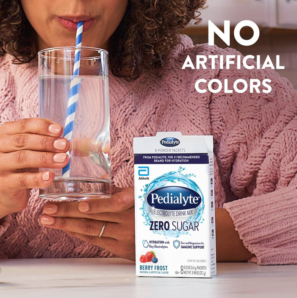 Pedialyte Berry Frost glass shows a refreshing, flavorful hydration experience.